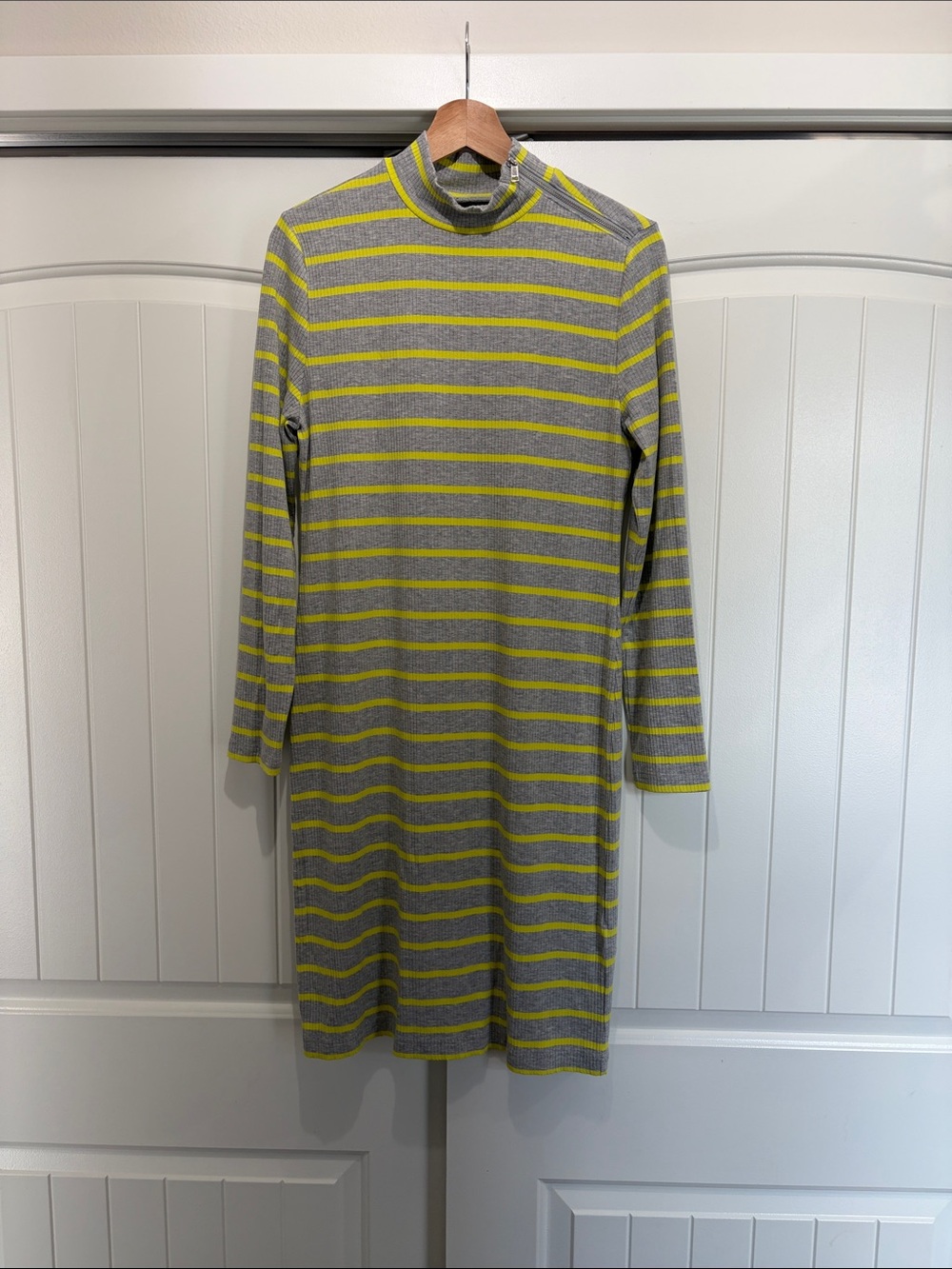 Banana Republic Gray and Yellow Striped Mock Neck Long Sleeve Dress